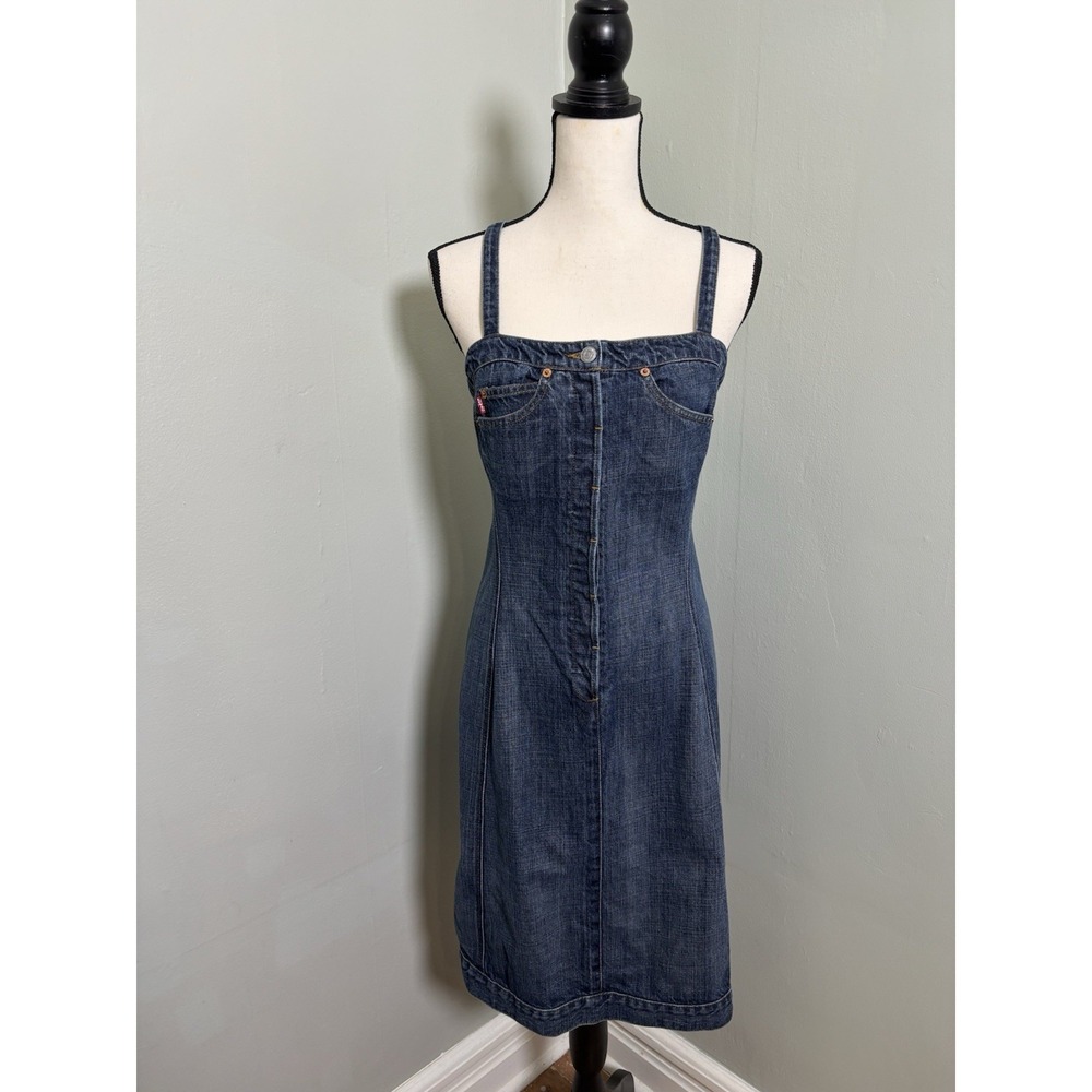 Levi's Red Tab Denim Dress Small Western Indie Cross Back Button Front